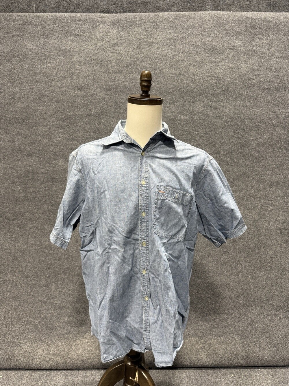 Sedgefield Mens Large Chambray Shirt Blue Short Sleeve Button Up Pocket Cotton